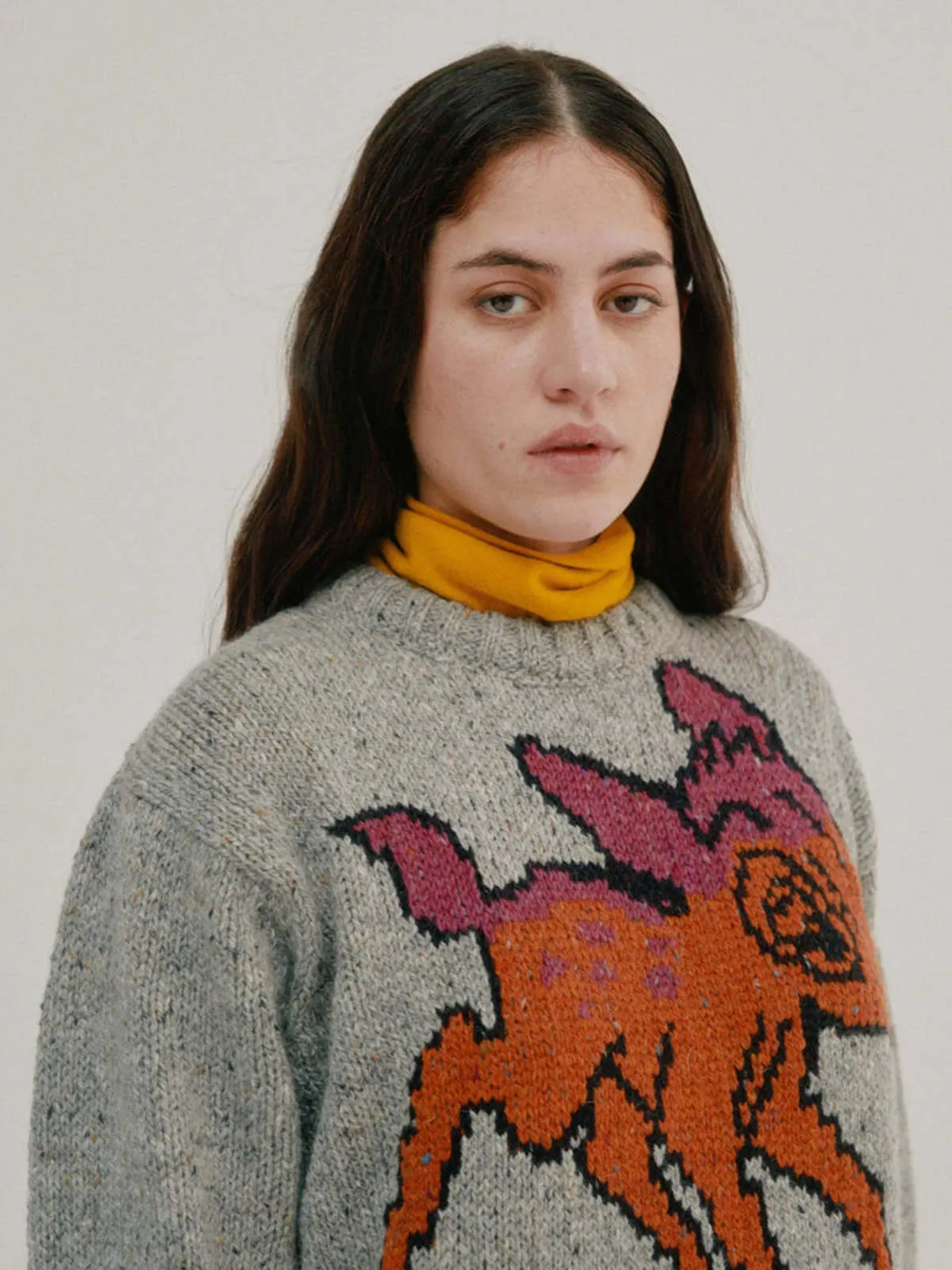 Acid Deer Sweater - Grey Intarsia