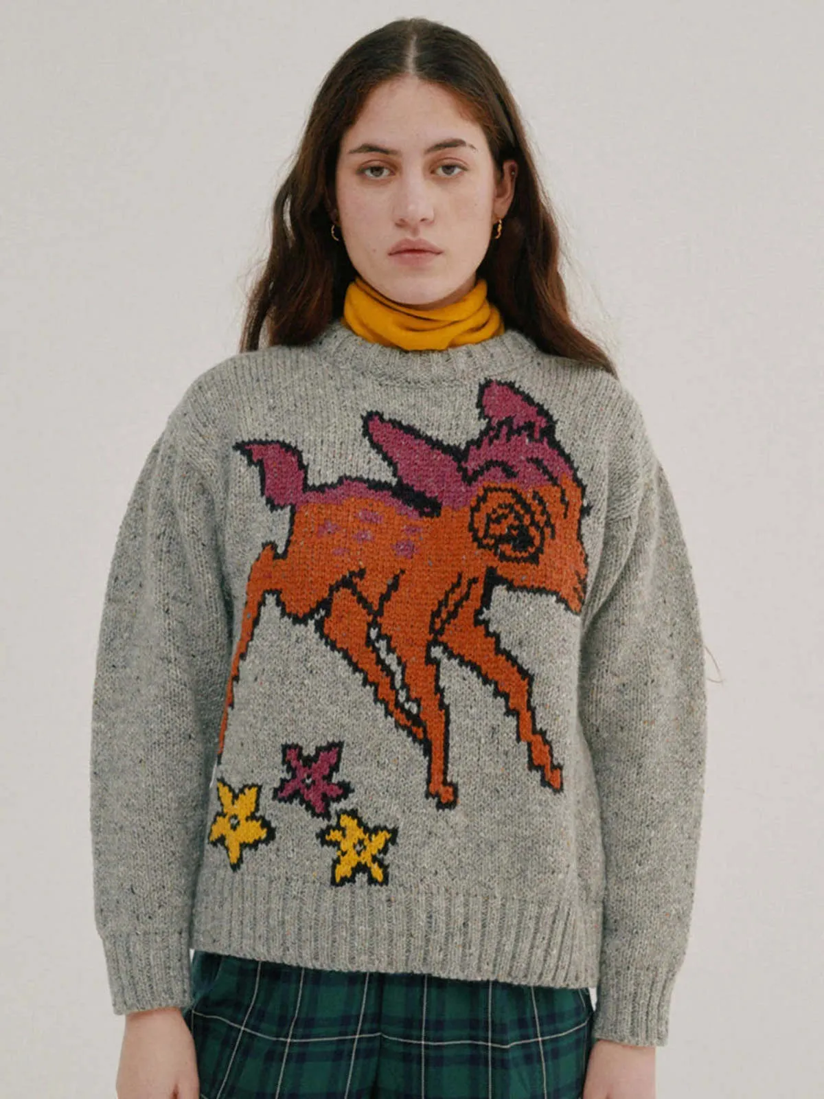 Acid Deer Sweater - Grey Intarsia