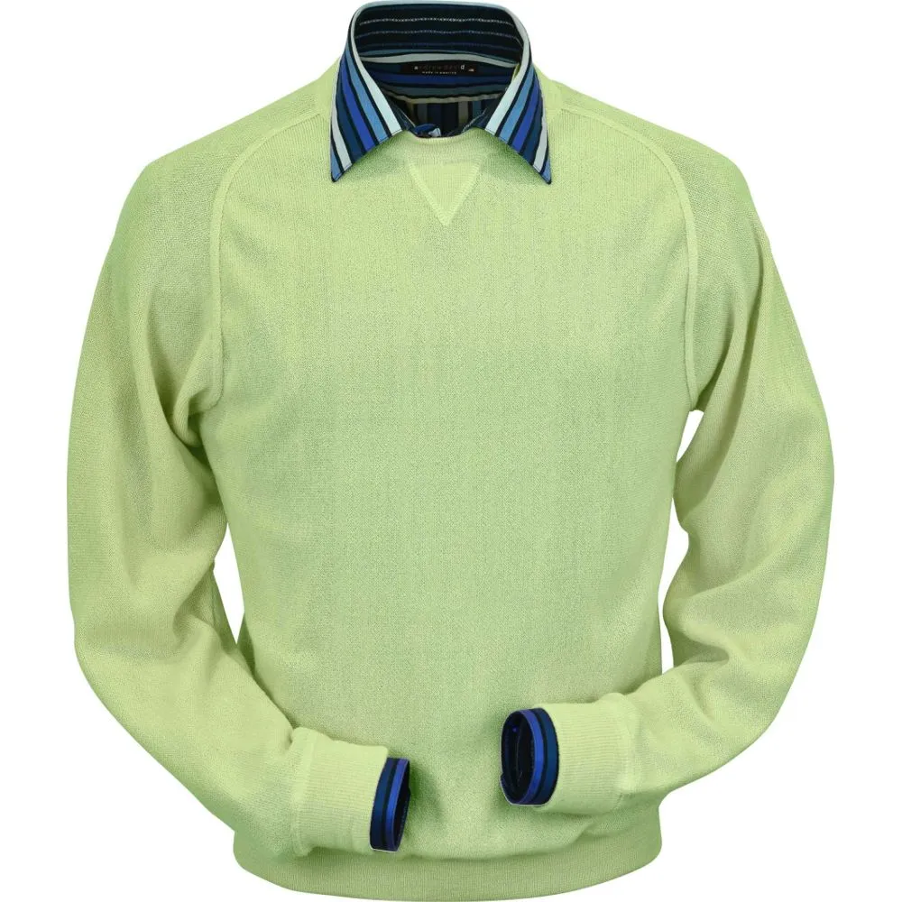 Baby Alpaca 'Links Stitch' Sweatshirt-Style Crew Neck Sweater in Lime by Peru Unlimited