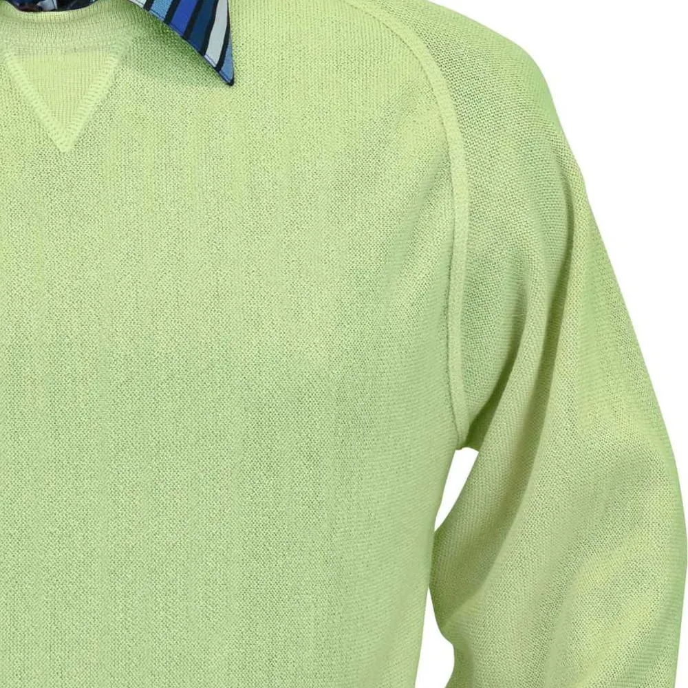 Baby Alpaca 'Links Stitch' Sweatshirt-Style Crew Neck Sweater in Lime by Peru Unlimited