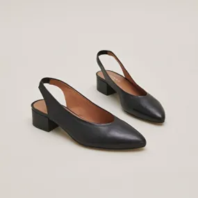 Ballet flats with open backs in black leather