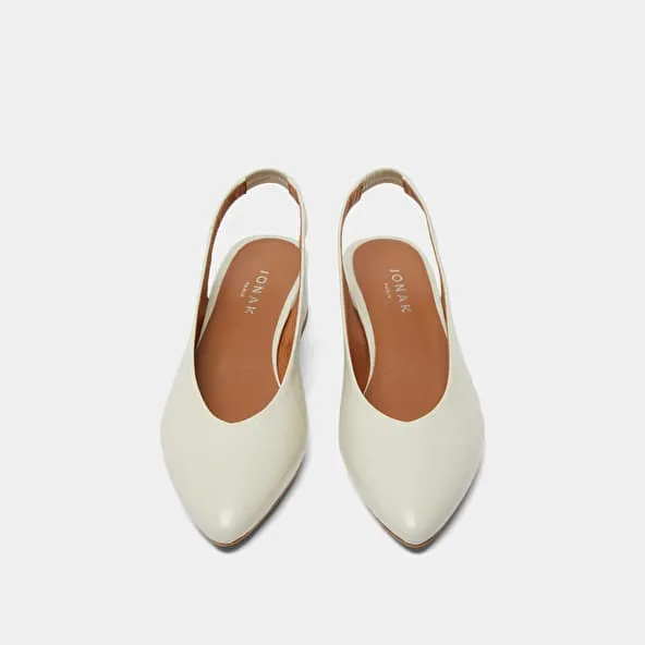 Ballet flats with open backs in ecru distressed leather