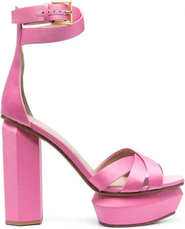 Balmain Ava satin 140mm platform sandals Pink