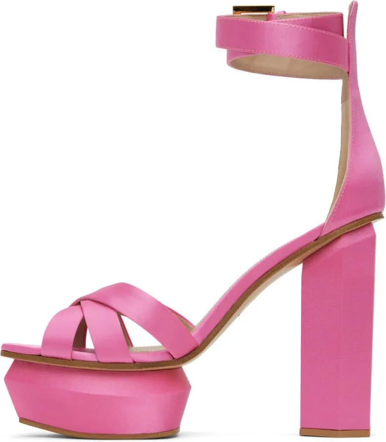 Balmain Ava satin 140mm platform sandals Pink