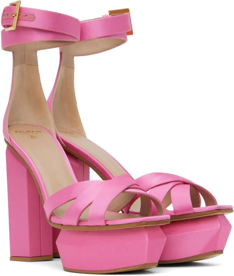 Balmain Ava satin 140mm platform sandals Pink