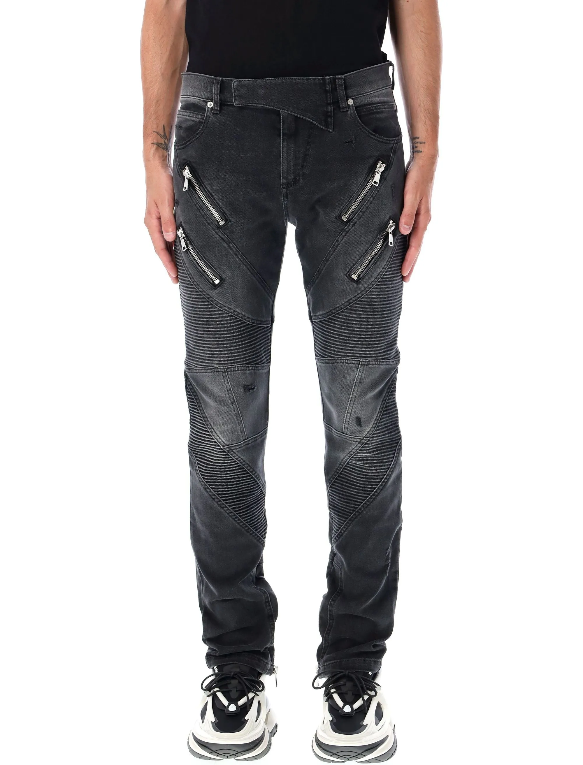 BALMAIN Rugged Slim-Fit Distressed Denim Jeans