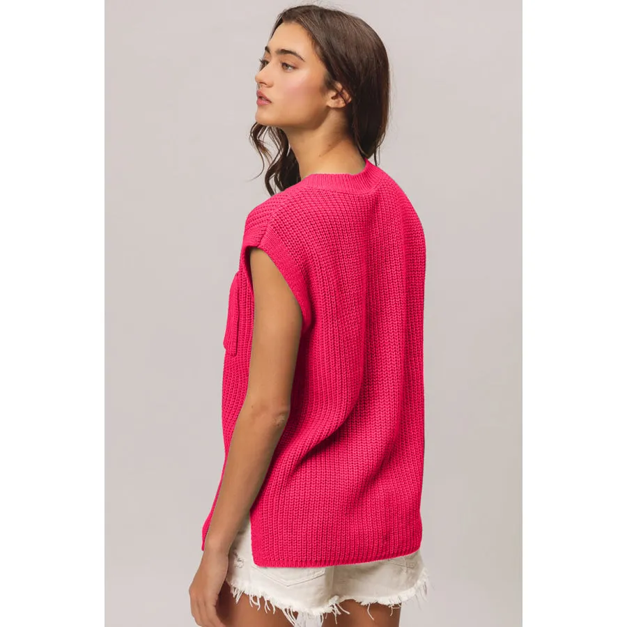 BiBi Patch Pocket Cap Sleeve Sweater Top