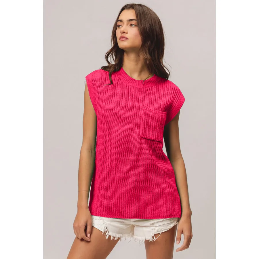 BiBi Patch Pocket Cap Sleeve Sweater Top