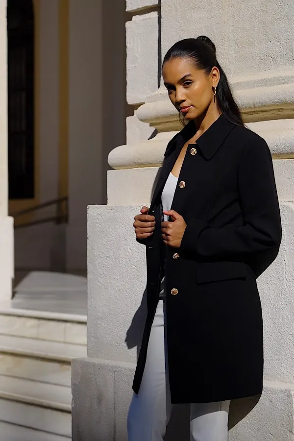 Black Coat With Gold Button Detail