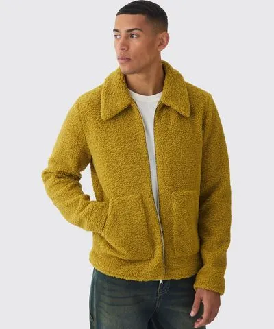 boohooMAN Mens Borg Harrington Jacket In Lime