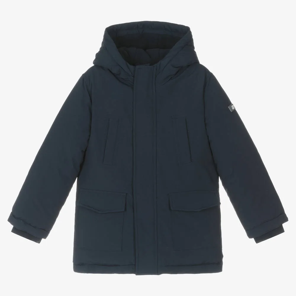 Boys Navy Blue Hooded Parka Coat