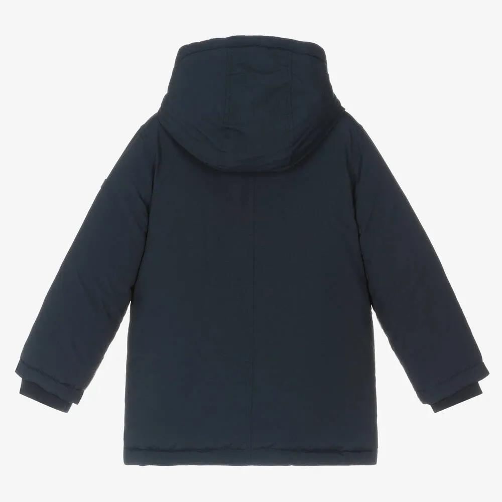 Boys Navy Blue Hooded Parka Coat