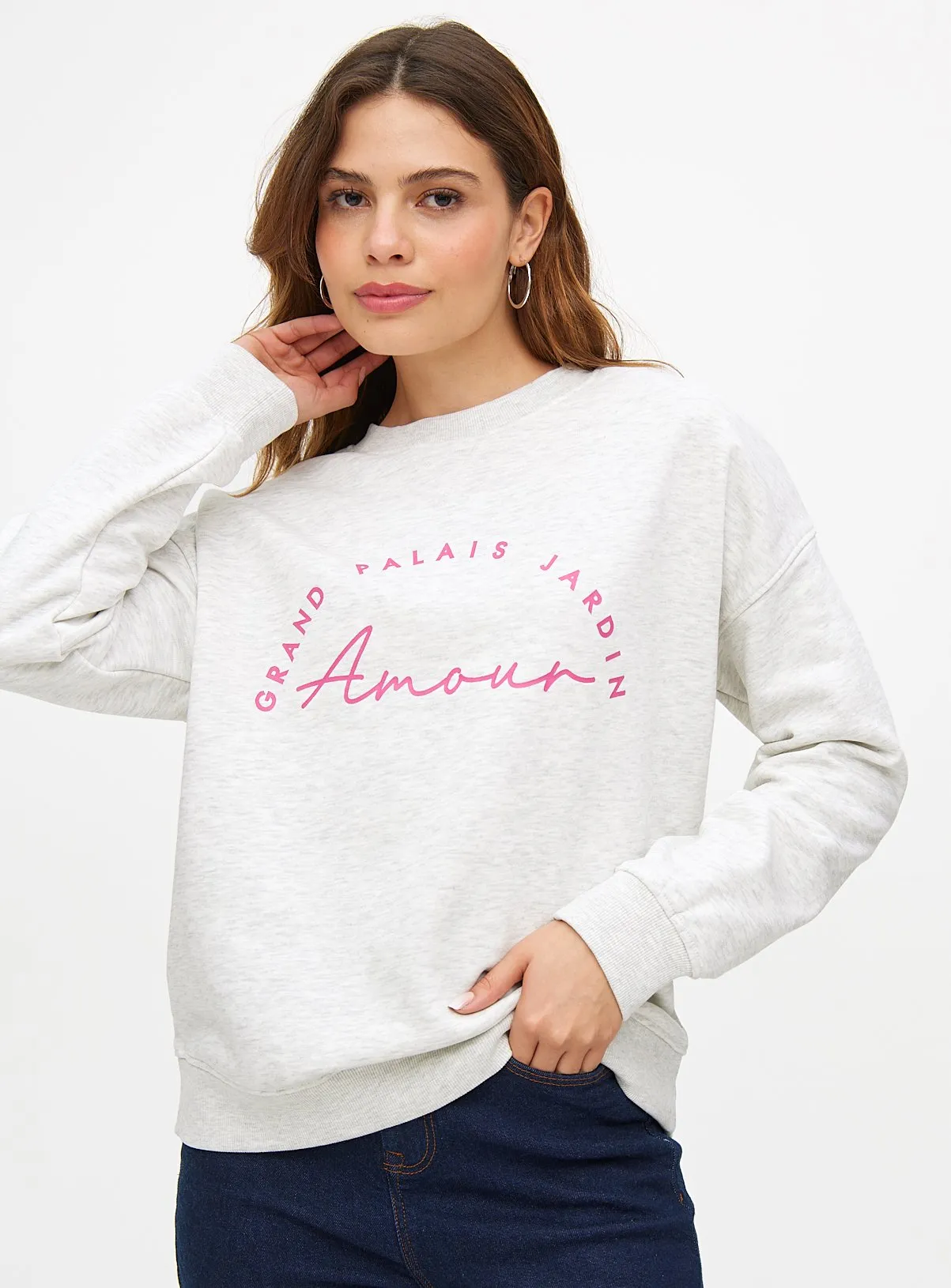 Buy Grey Marl Amour Graphic Print Relaxed Fit Sweatshirt S | Hoodies and sweatshirts | Tu