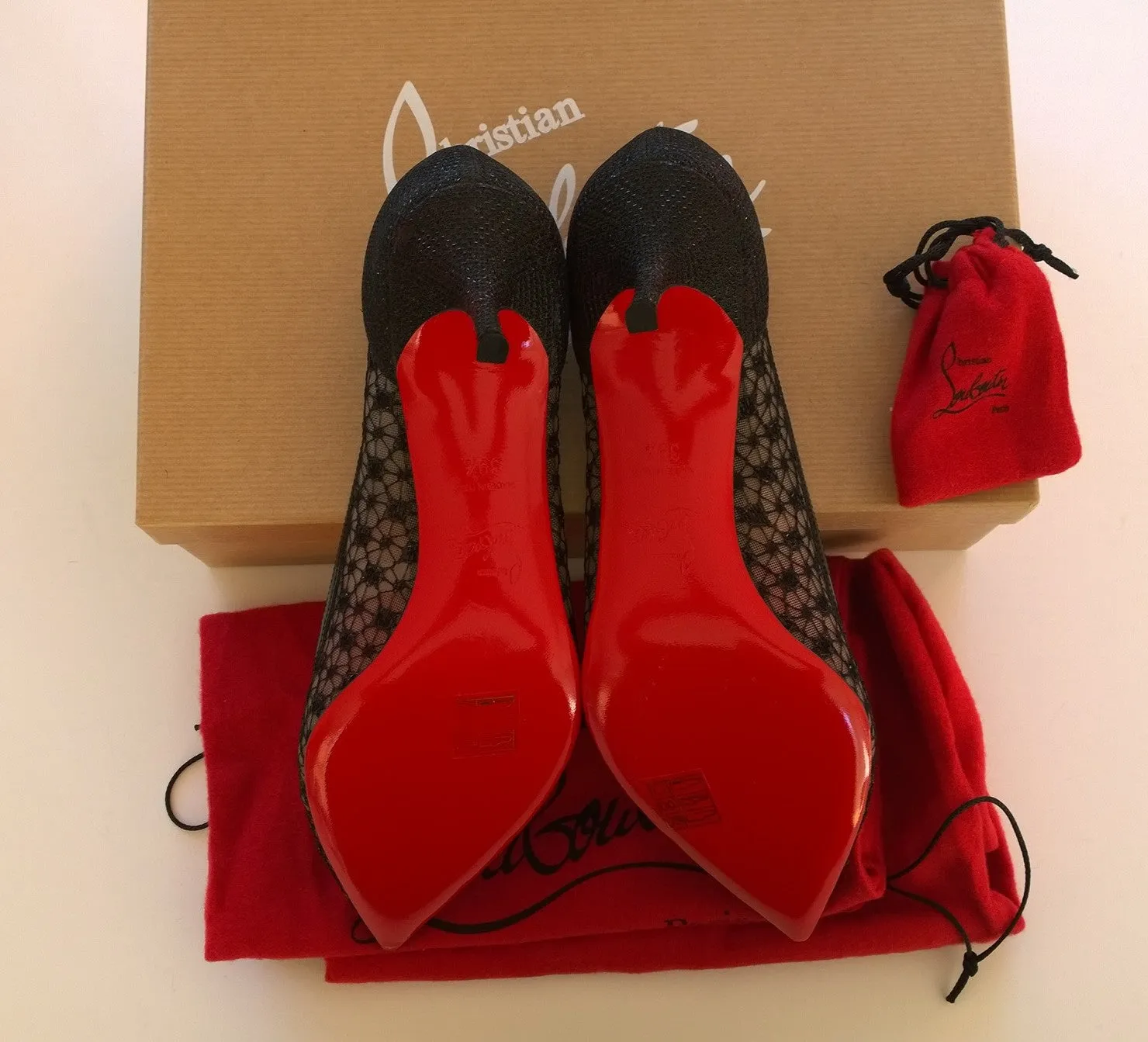 Christian Louboutin Neomid Black Lace Heels 55