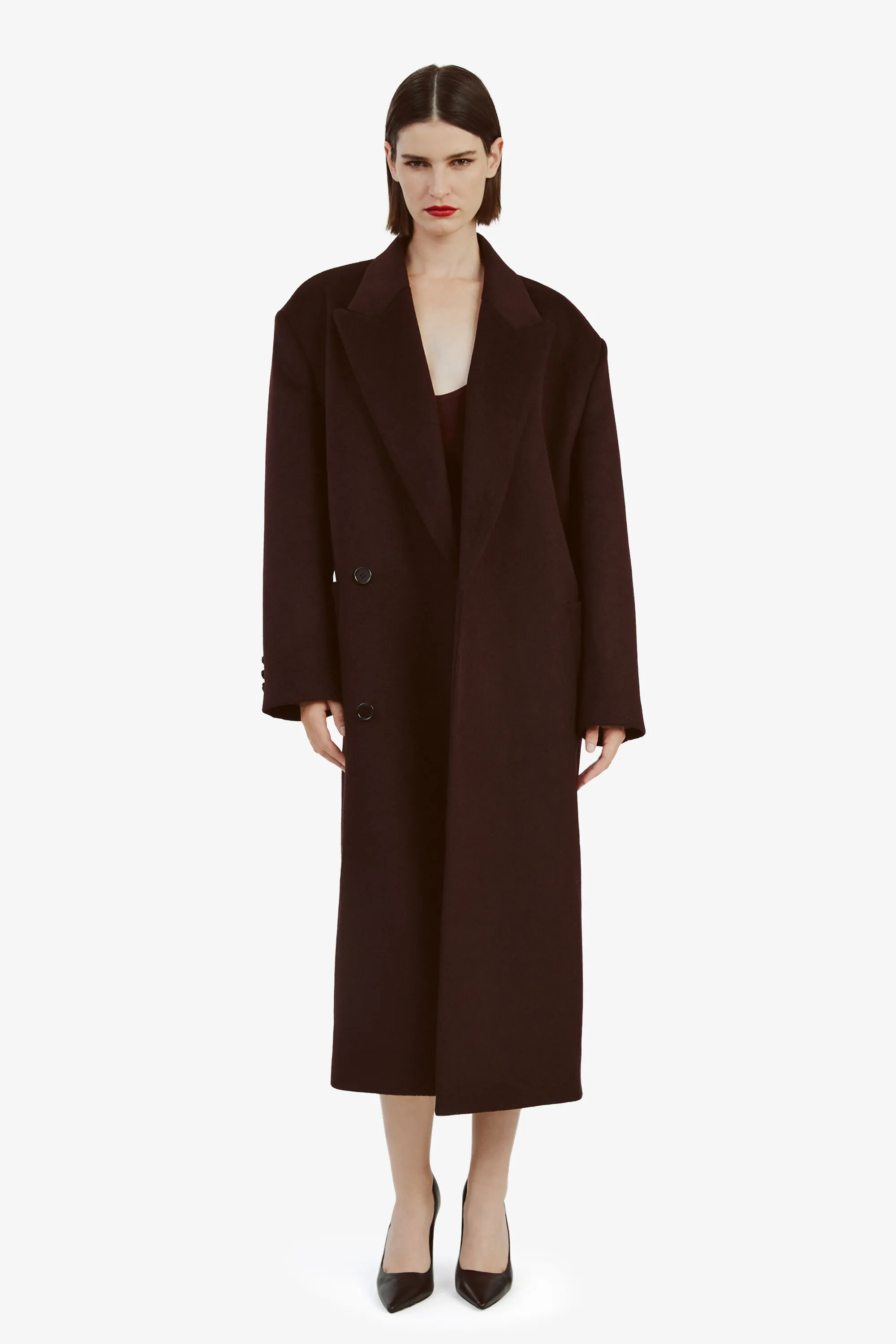 classic oversized coat in deep plum