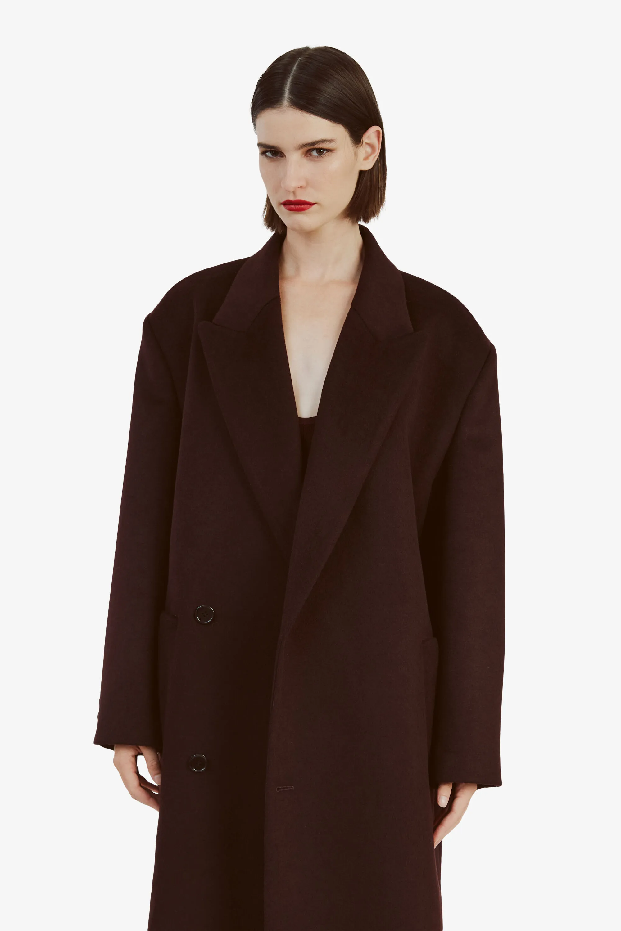 classic oversized coat in deep plum