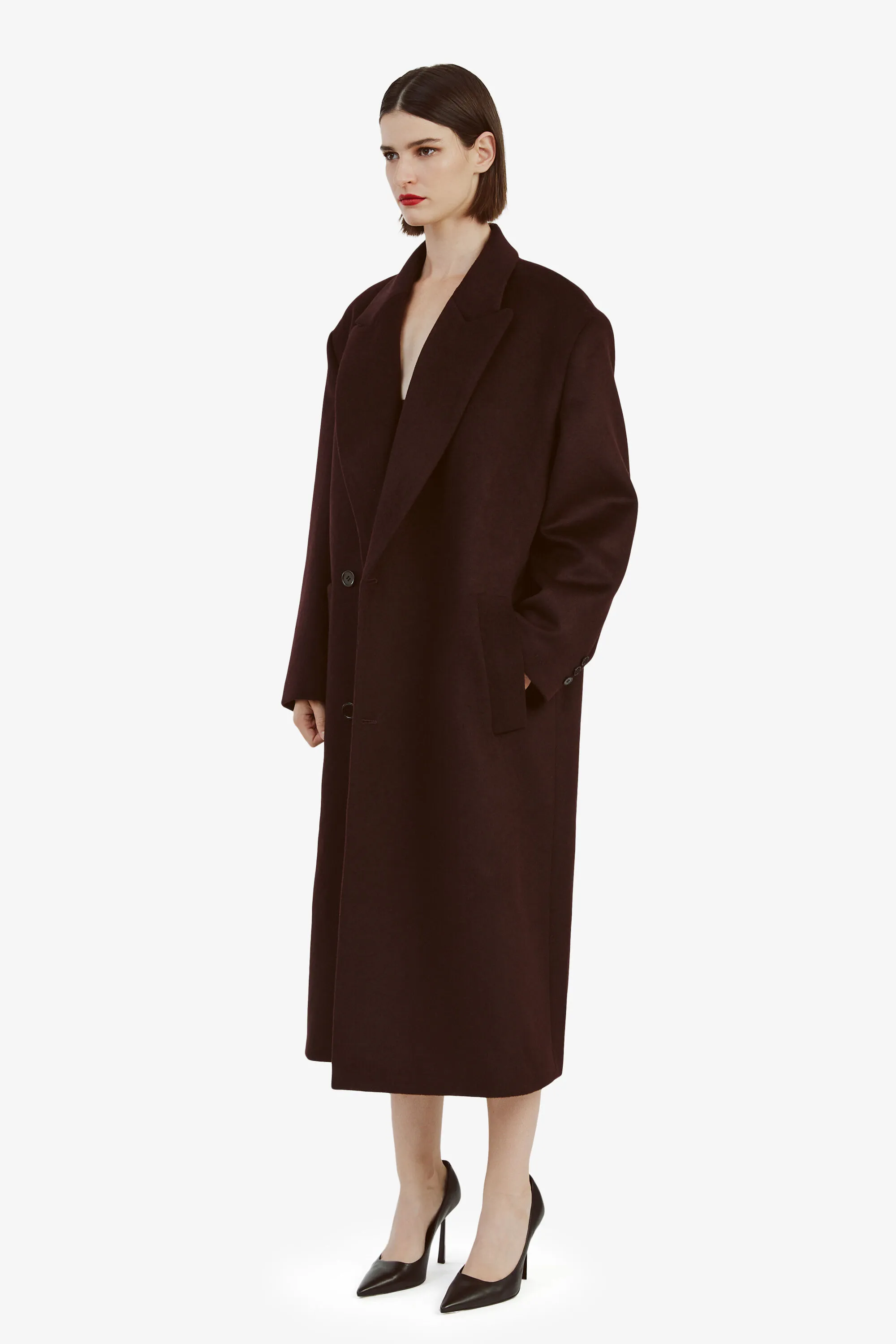 classic oversized coat in deep plum