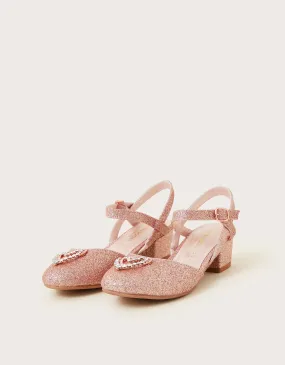 Diamante Heart Glitter Heels Pink