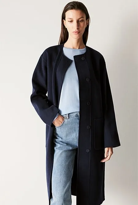 Double Faced Wool Pocketed Classic Coat