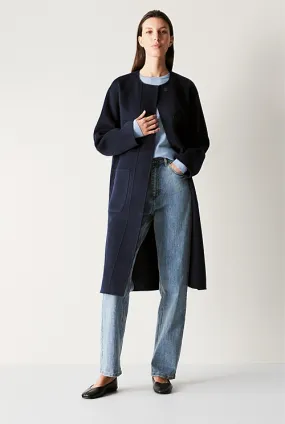 Double Faced Wool Pocketed Classic Coat