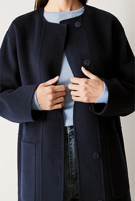 Double Faced Wool Pocketed Classic Coat