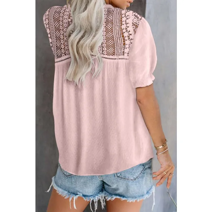 Dusty Rose Crochet Trim Top