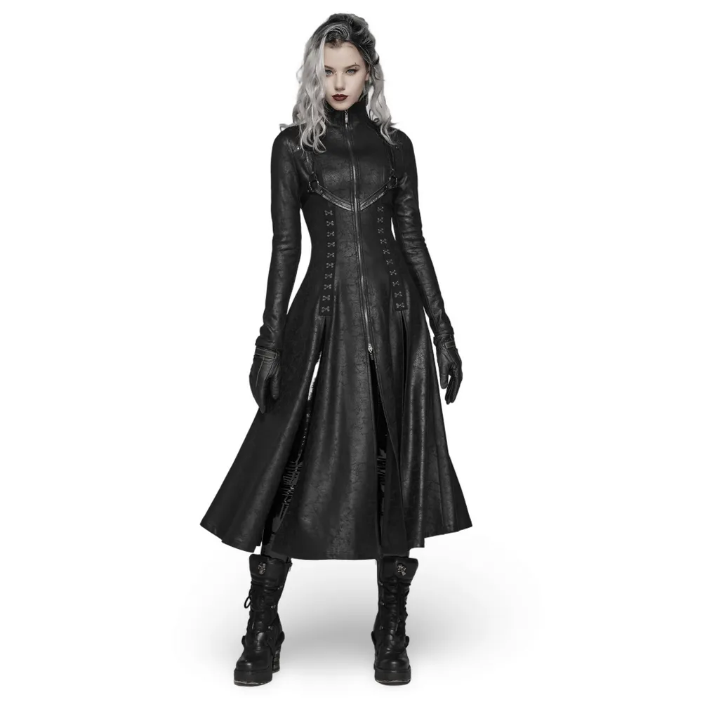 Embossed Dark Elegance Punk Full-Length Coat