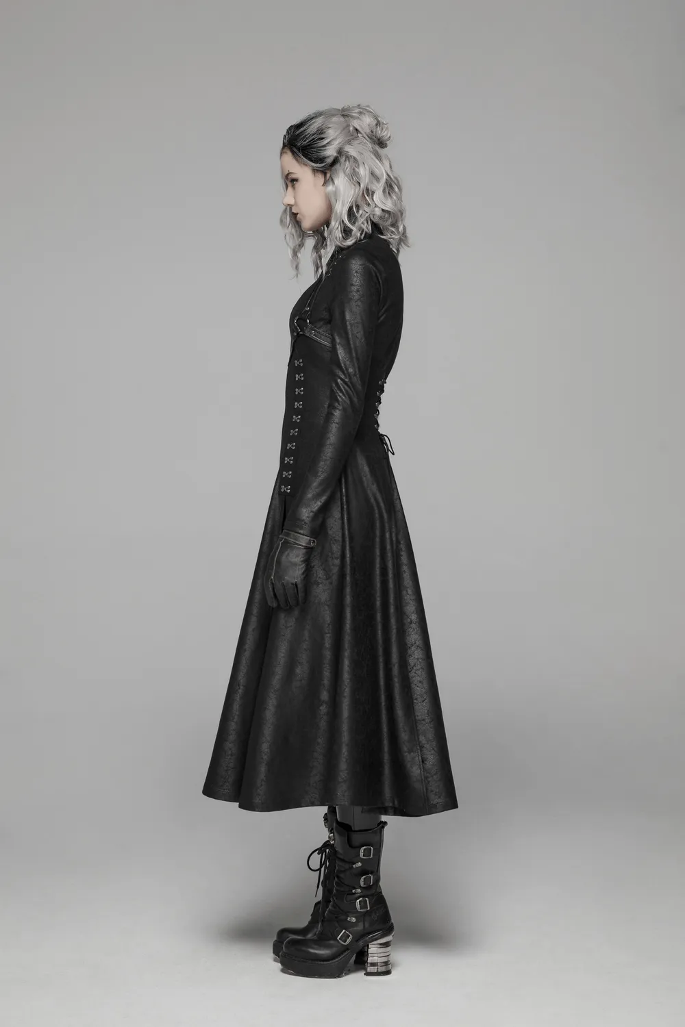 Embossed Dark Elegance Punk Full-Length Coat