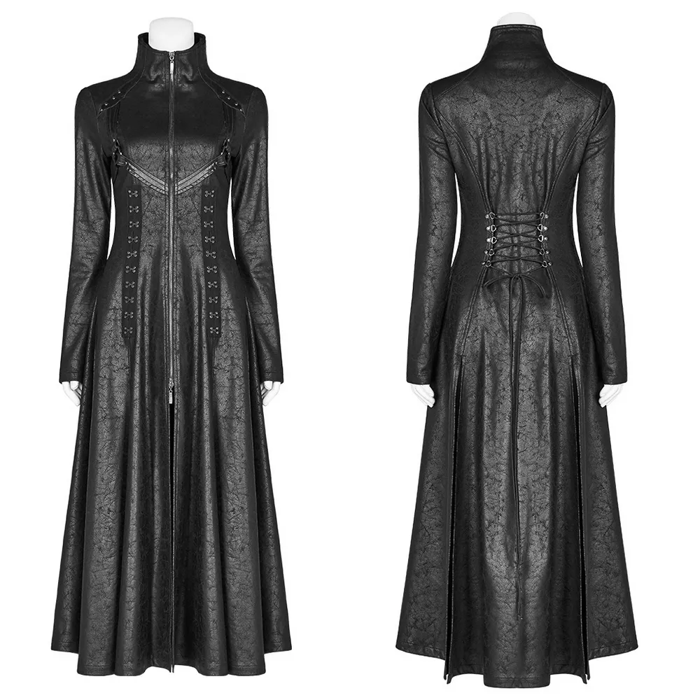 Embossed Dark Elegance Punk Full-Length Coat