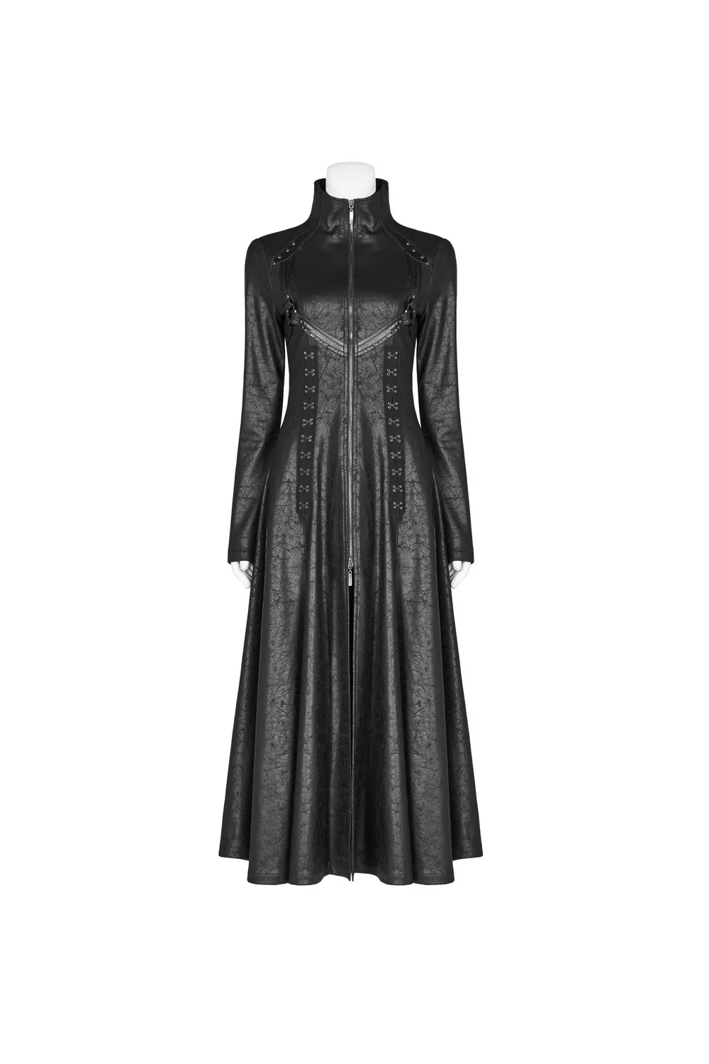 Embossed Dark Elegance Punk Full-Length Coat