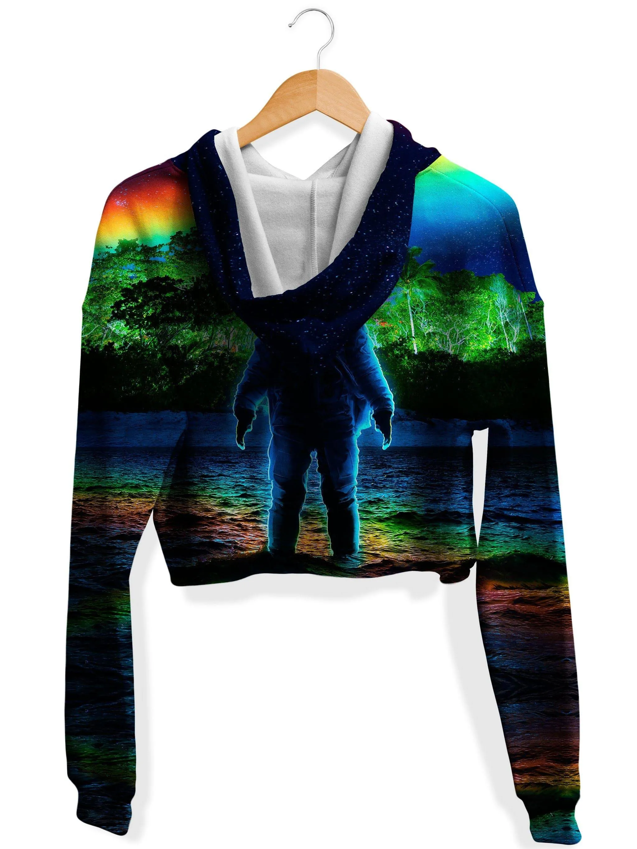 Forest Neon Rainbow Fleece Crop Hoodie