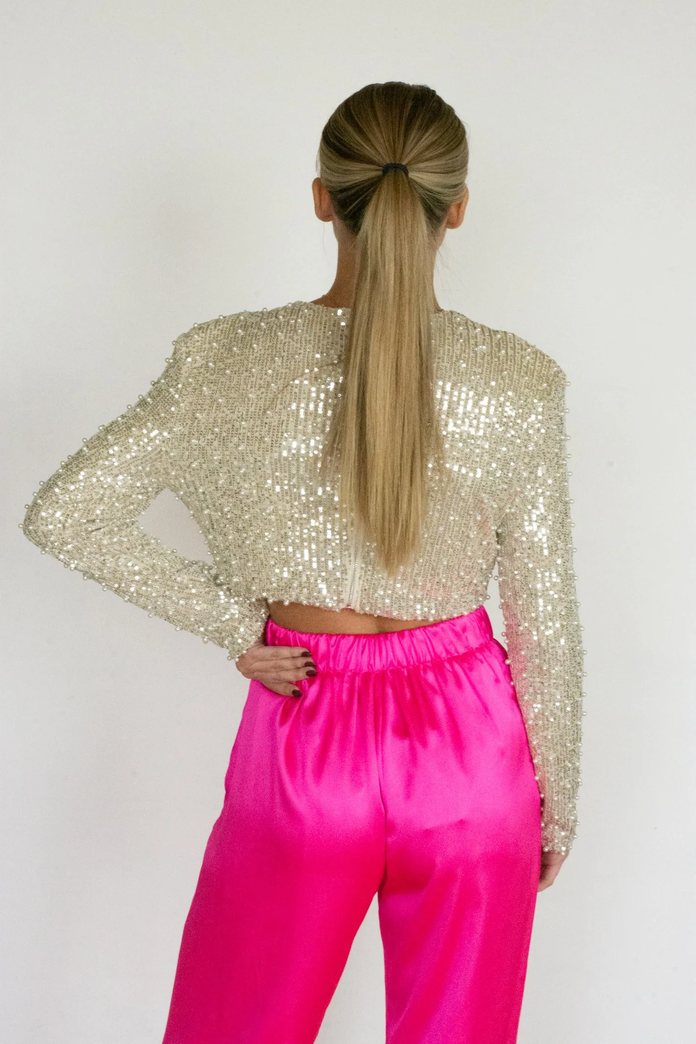 Frosty Nights Cream Sequin Crop Top