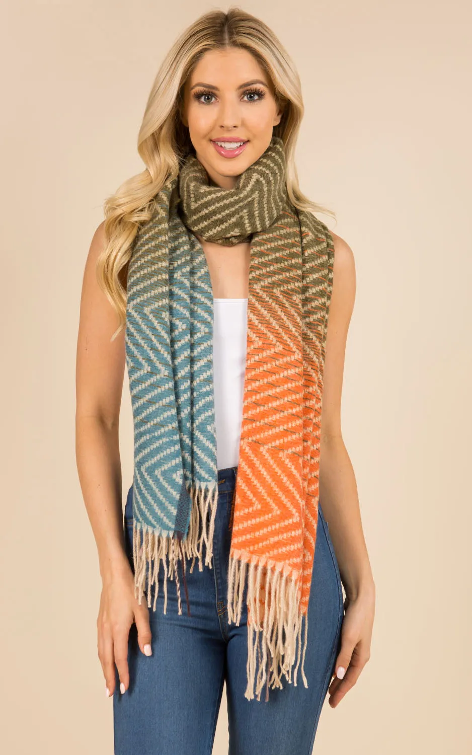 GAO3313 Gradation Oblong Scarf w/Fringes