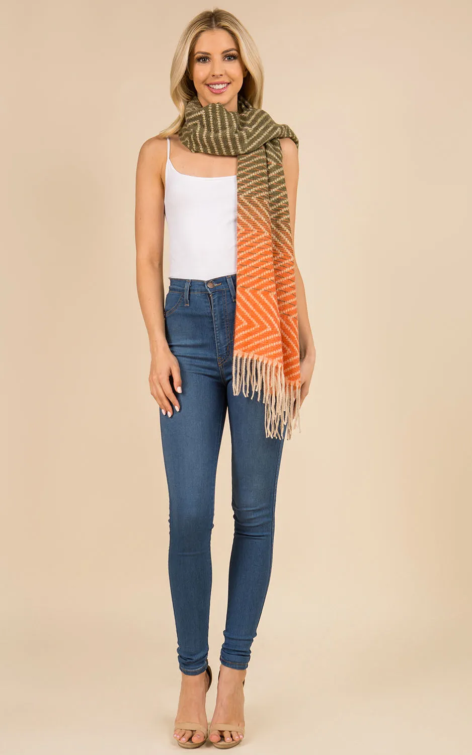 GAO3313 Gradation Oblong Scarf w/Fringes