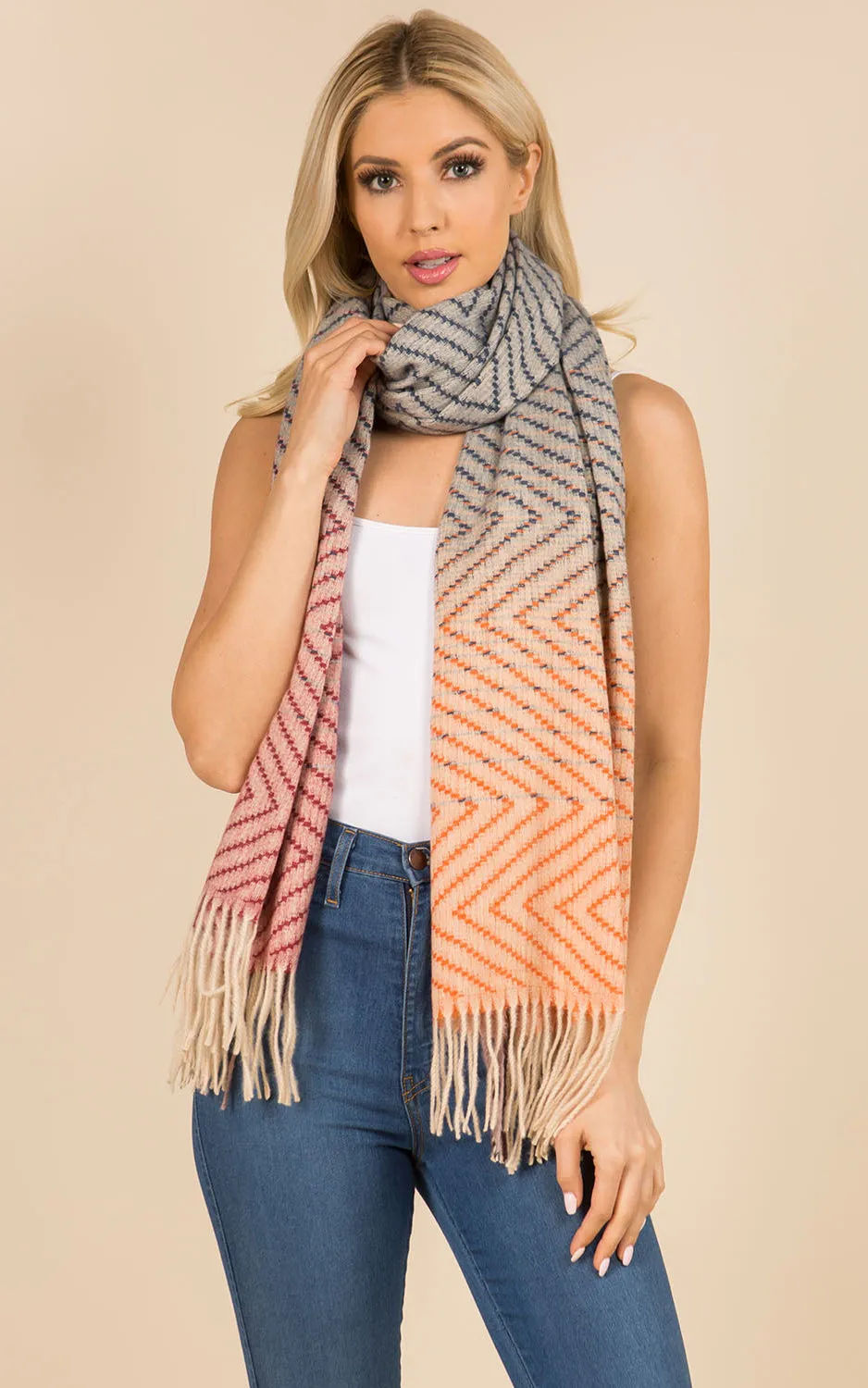 GAO3313 Gradation Oblong Scarf w/Fringes