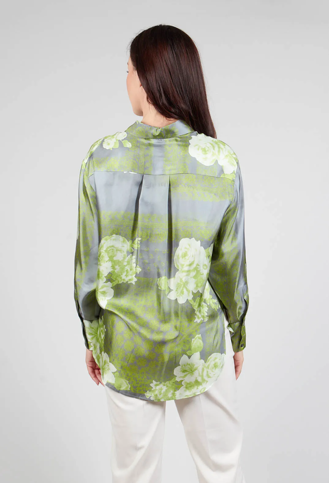 Garden Print Silk Blouse in Grey