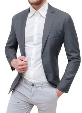 GIACCA UOMO ELEGANTE GRIGIO SLIM FIT BLAZER CERIMONIA CON POCHETTE TASCHINO