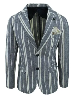 Giacca uomo Sartoriale in lino blu a righe Elegante Blazer 100% made in Italy