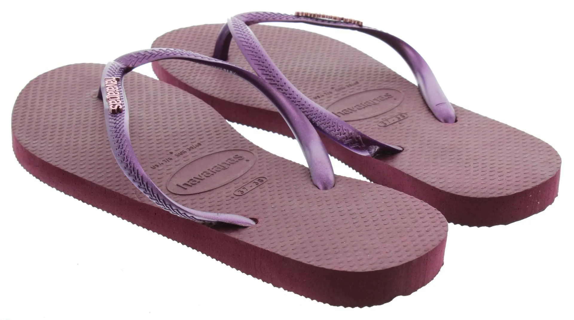 HAVAIANAS Ladies Slim Logo Metallic Flipflop Sandals In Purple