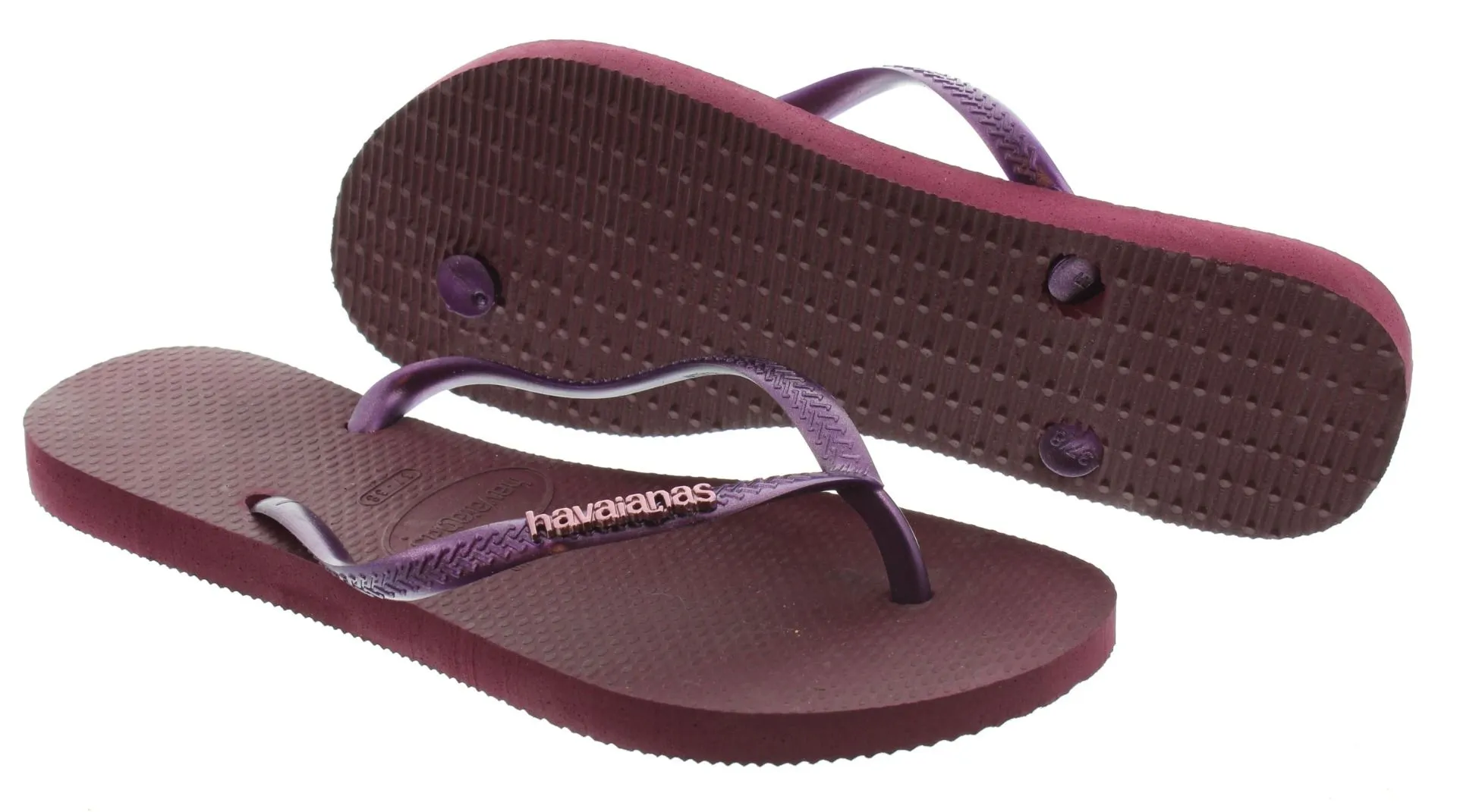 HAVAIANAS Ladies Slim Logo Metallic Flipflop Sandals In Purple