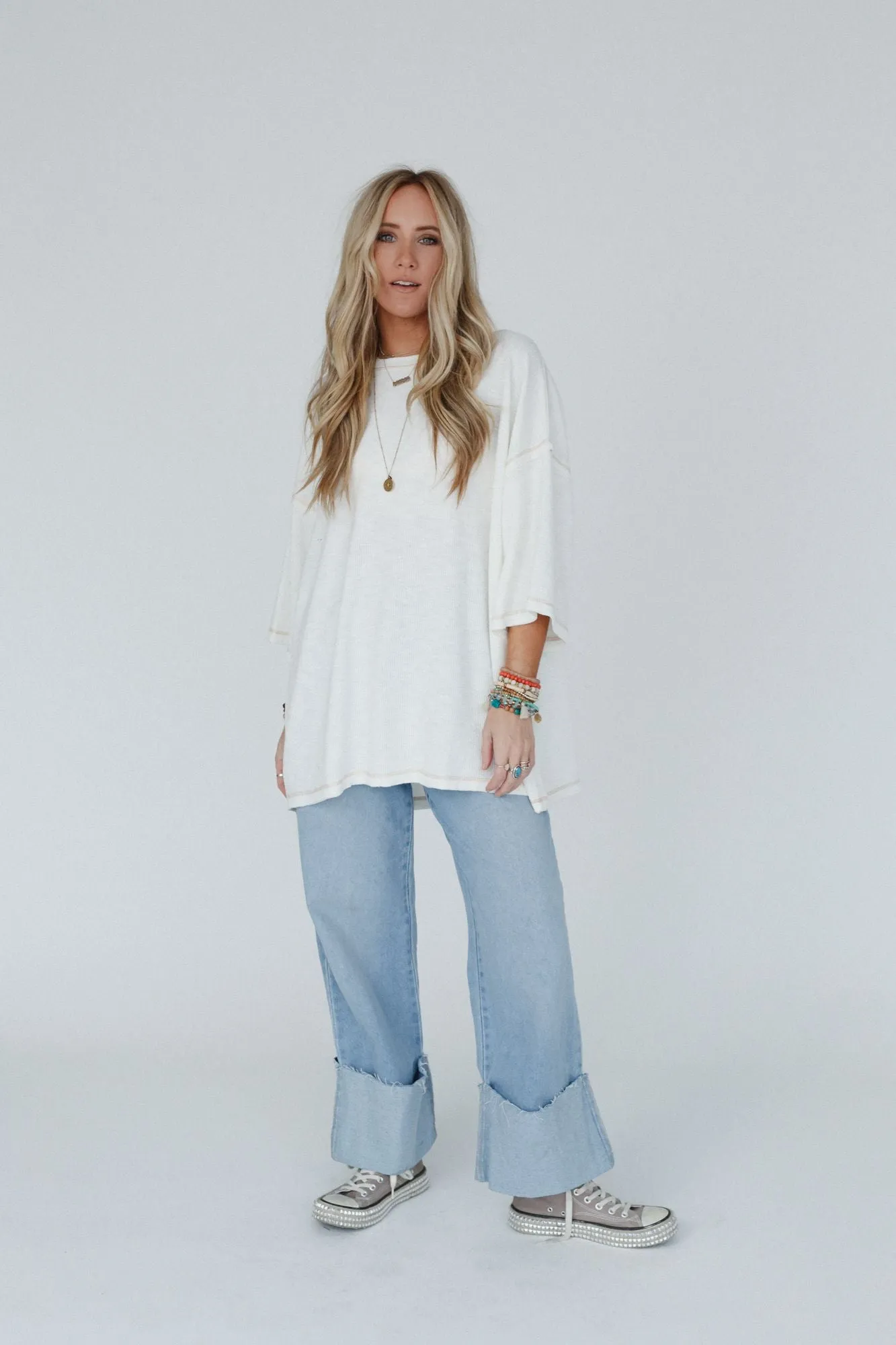 Heavens Hug Oversized Ribbed Top - Ivory