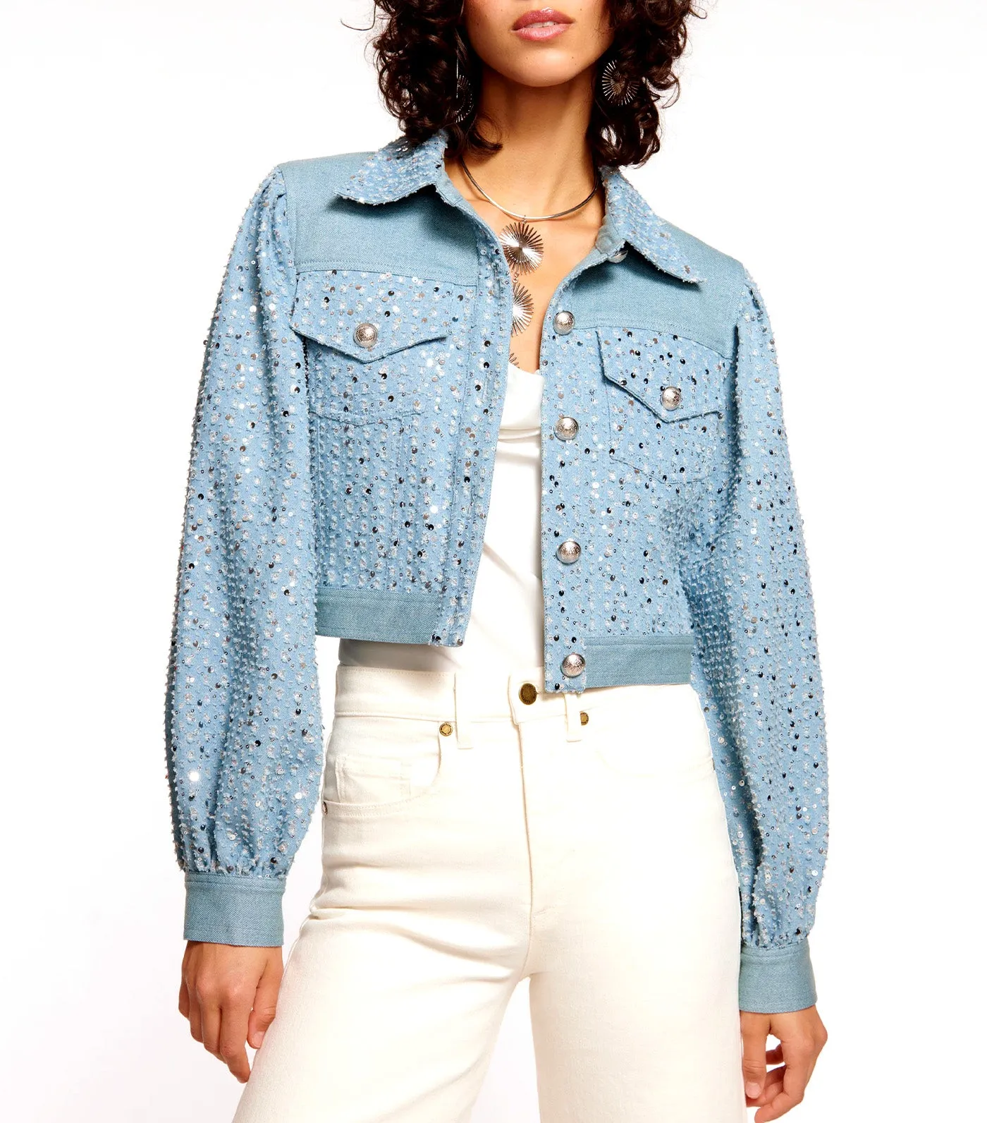 Janet Sequin Denim Jacket Sequin Light Wash