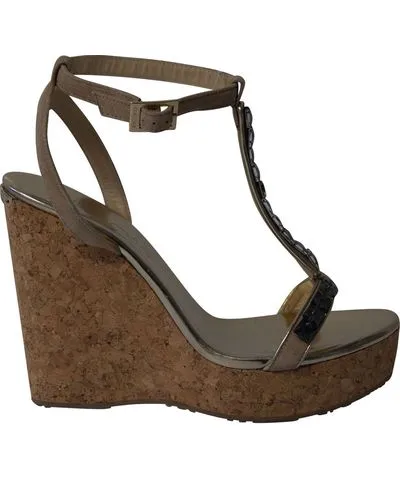 Jimmy Choo Naima Jeweled Platform Wedge Sandals in Beige Suede