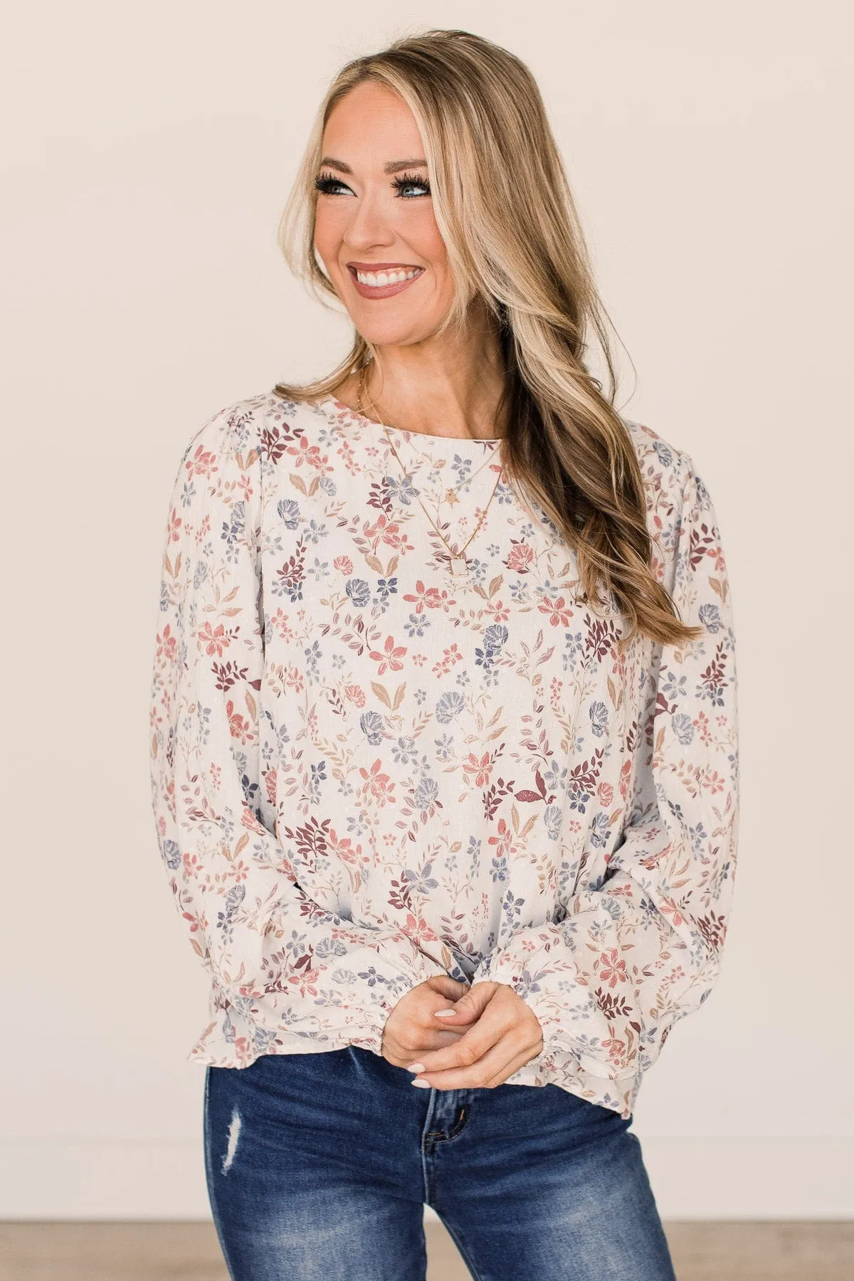 Just Believe Floral Blouse- Ivory