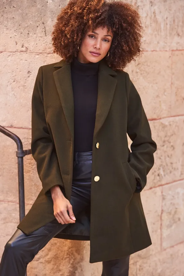 Khaki Green Gold Button Detail Coat