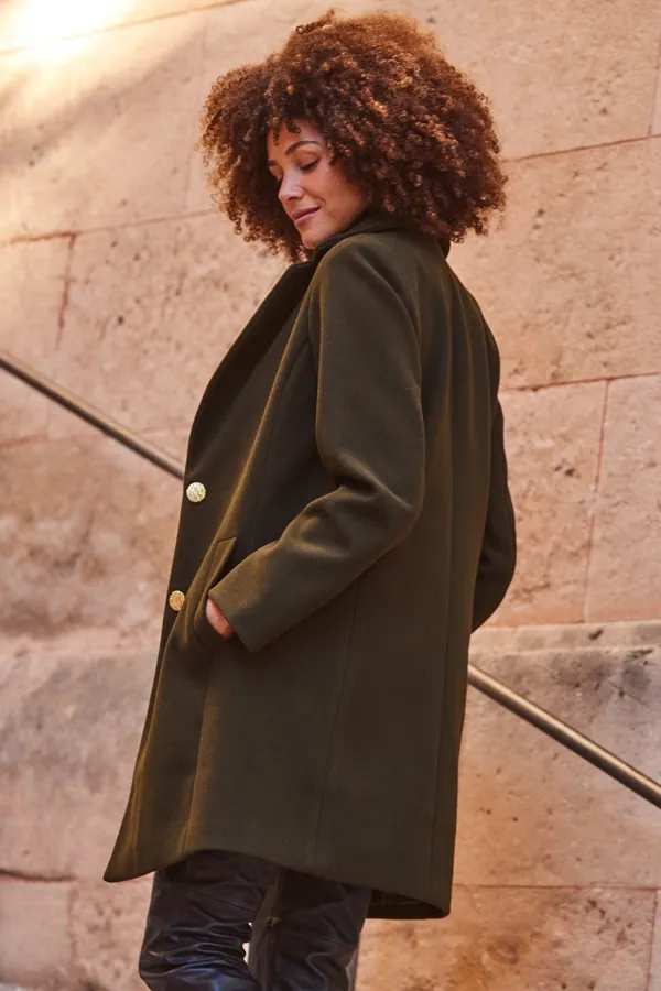 Khaki Green Gold Button Detail Coat