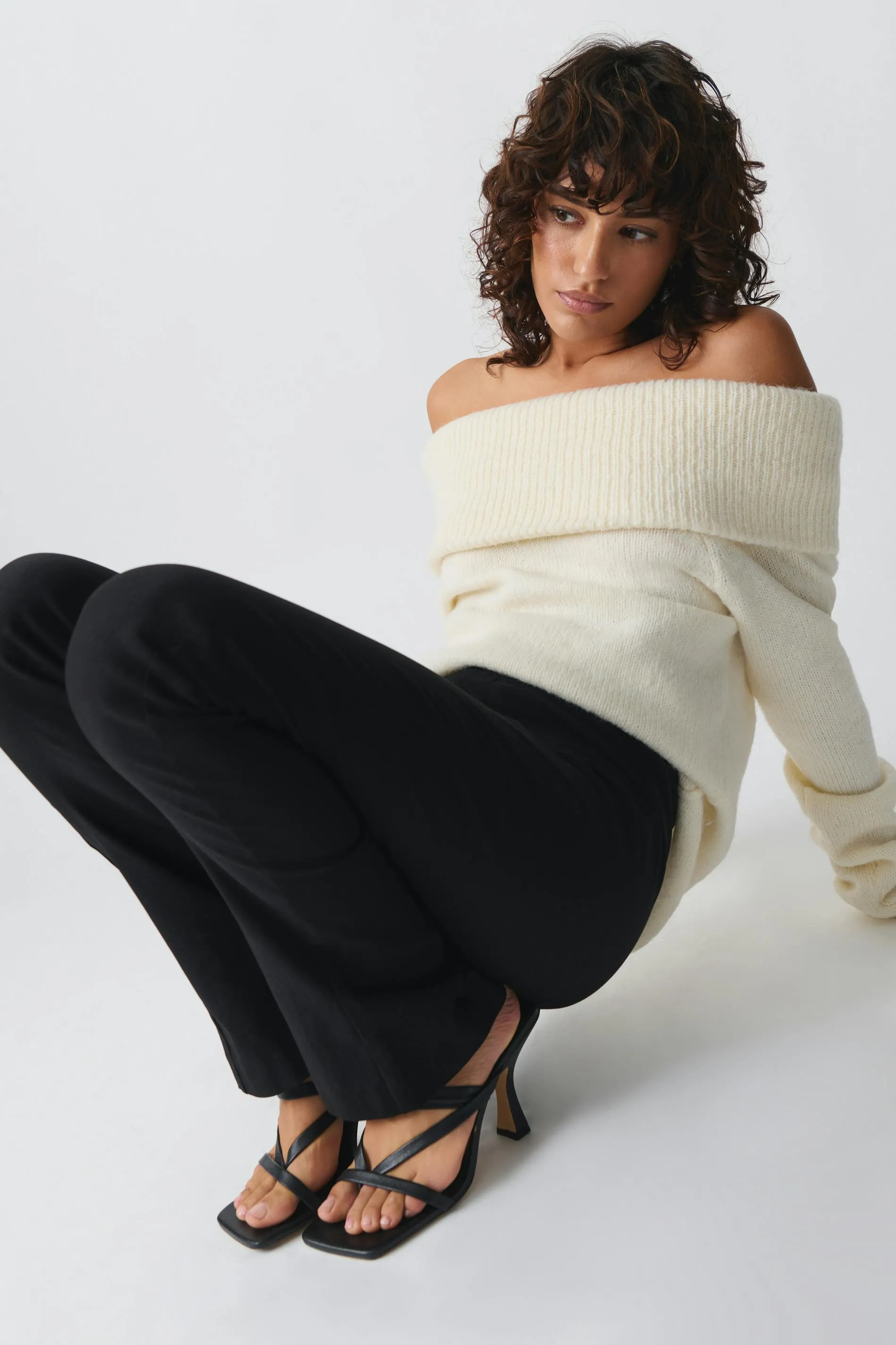 Knitted off shoulder sweater