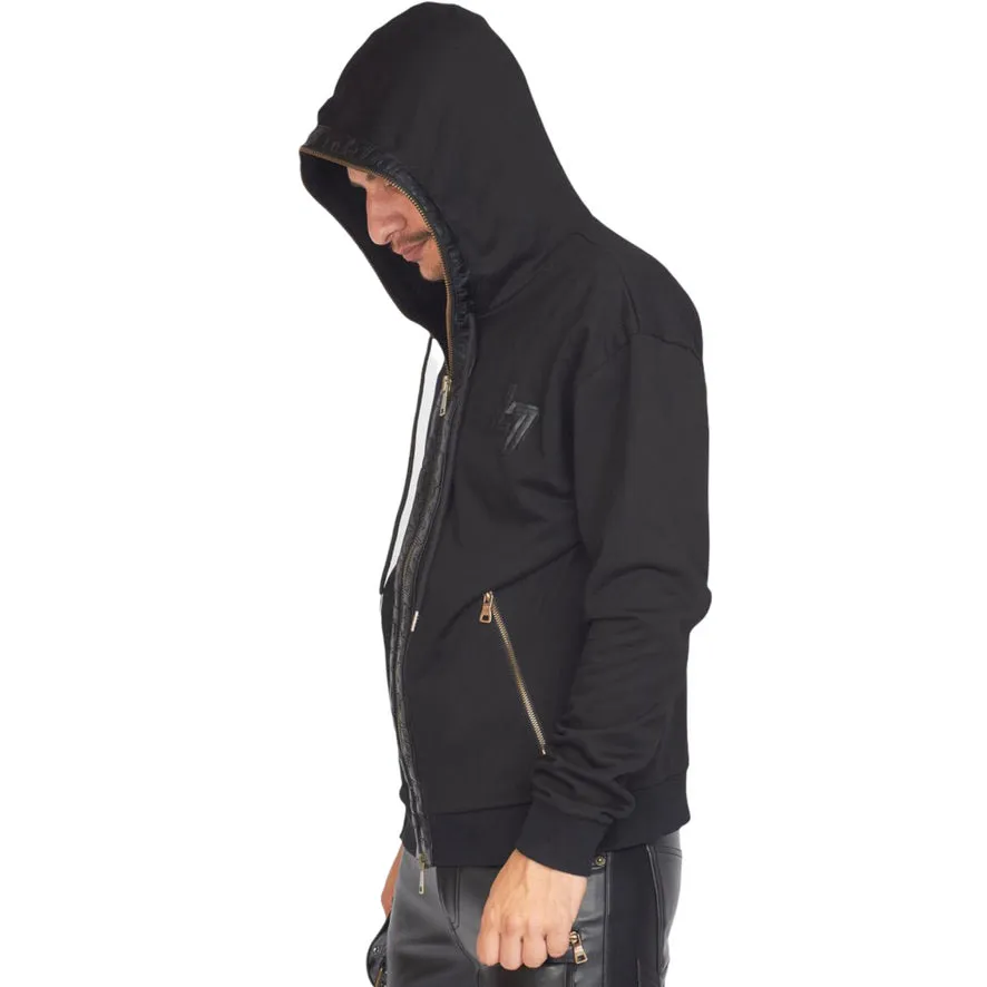 LOCKED & LOADED: Faux Leather Full Zip Hoodie LLFZ1025500