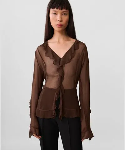 MANGO Women's Sheer Ruffled Blouse