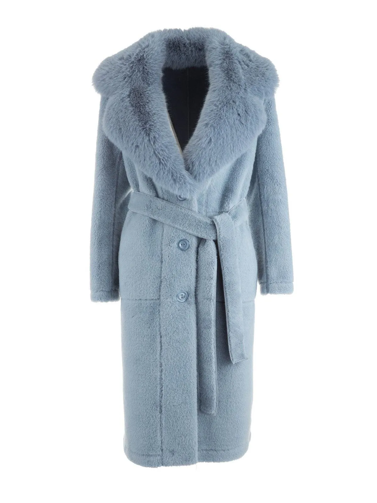 Manuela Belted Long Coat in Blue